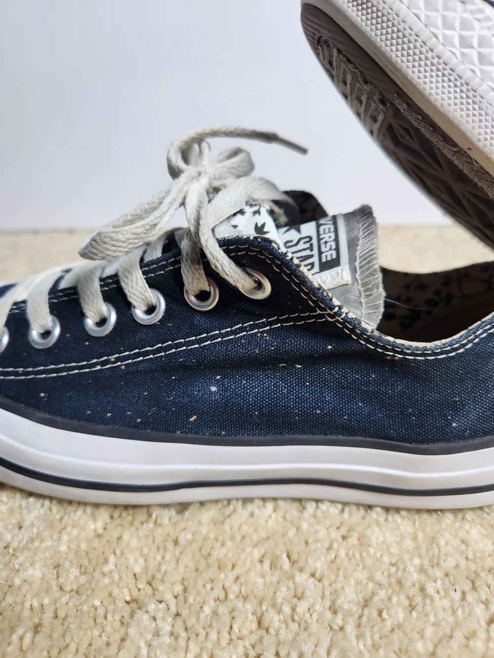 Converse Black Canvas Low-Top Sneakers with White Floral Lining